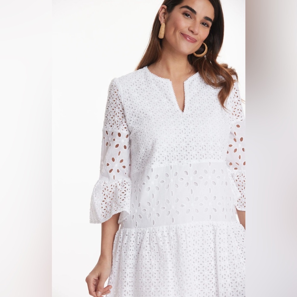 Tyler Böe Ingrid White Eyelet Dress Bell Sleeve Cotton Boho Babydoll Size S - Picture 3 of 10